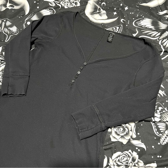 None Tops - Black Ribbed Thermal Top, XL